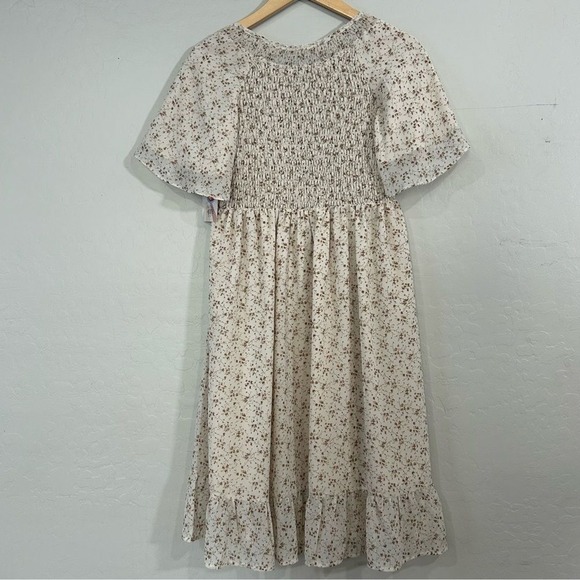 Mikarose Floral Smocked Midi Dress Large Flutter Sleeve Prairie NWT Soft Girl - Picture 3 of 9